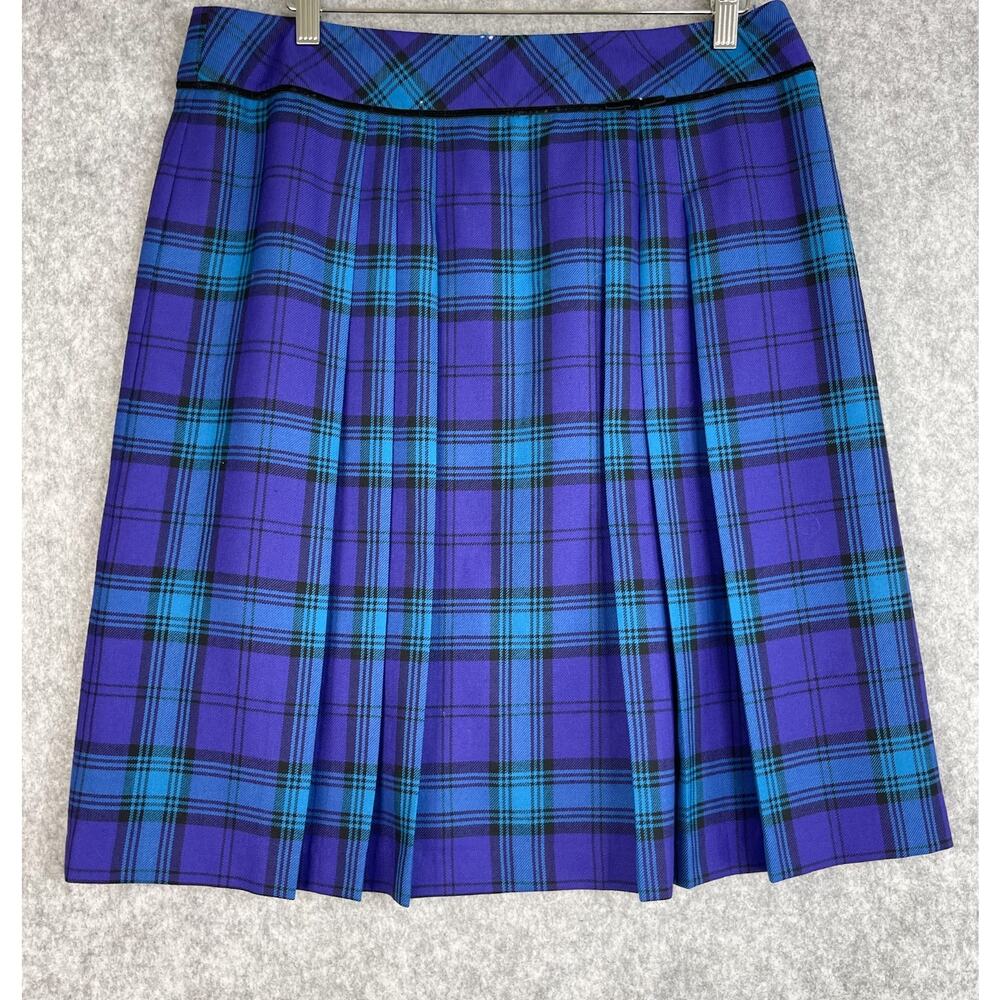 Vintage Pendleton Pleated Wool Skirt Womens 16 Purple Plaid Preppy Academia USA